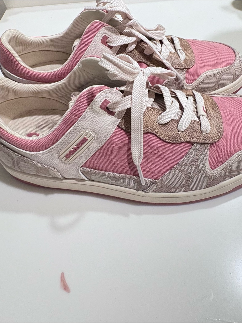 Coach Pink and Beige Signature Low-Top Sneakers